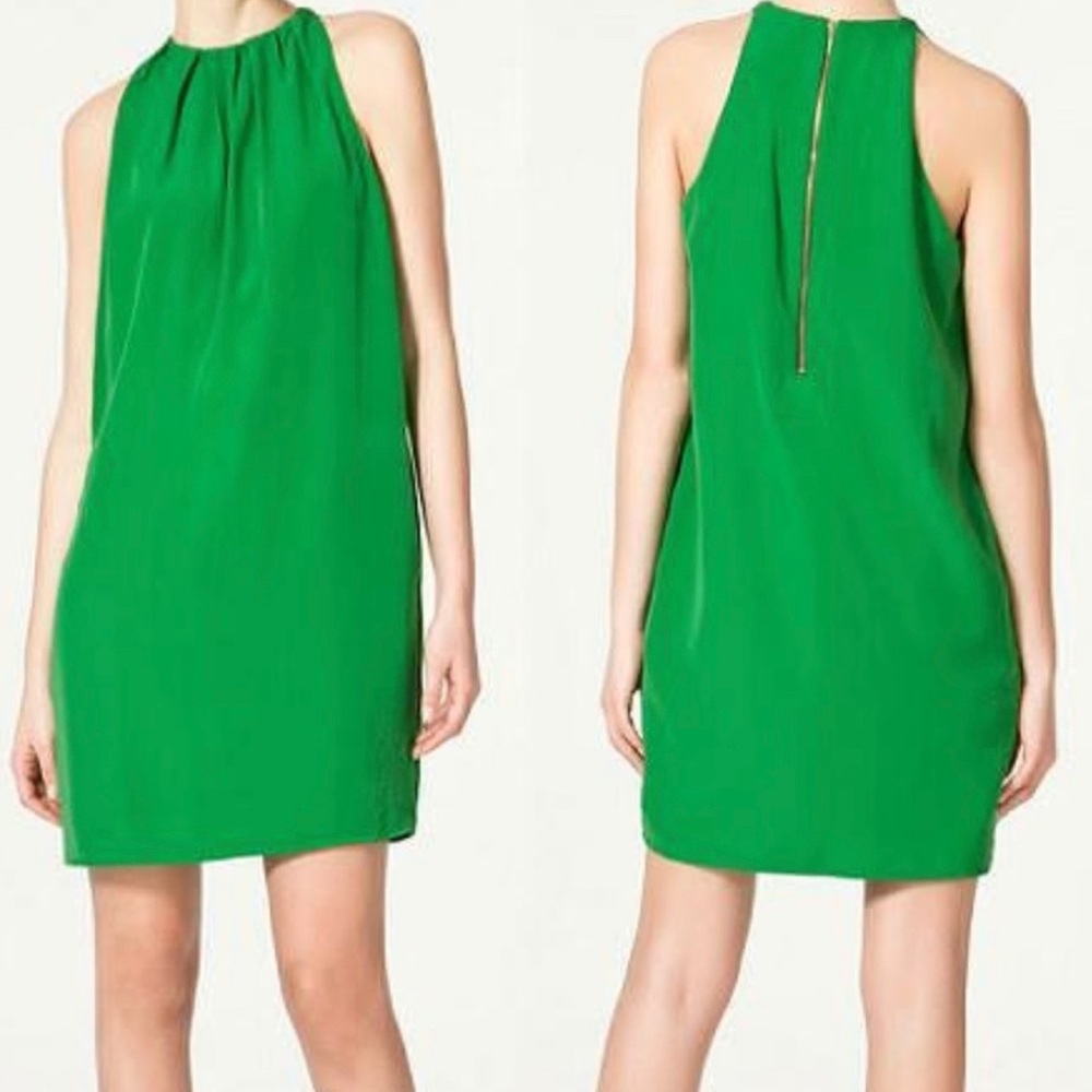 COPY - ZARA Basic Green Shift Trapeze Mini Dress